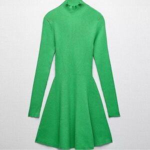Zara Vibrant Green Long Sleeve Dress Fit & Flare